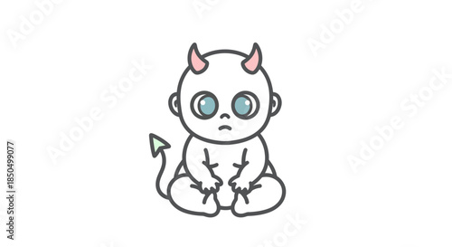 Cute baby devil character sitting with a slight pout.