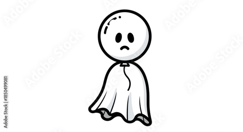 Cute sad ghost cartoon character isolated on white background.