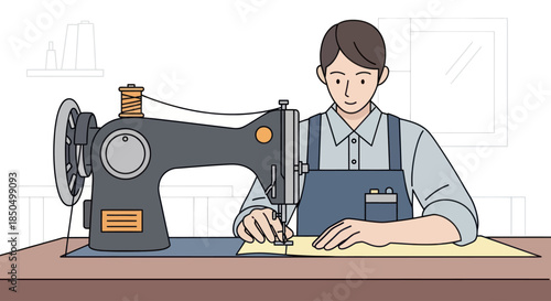 Skilled tailor operating a vintage sewing machine, crafting new clothes.