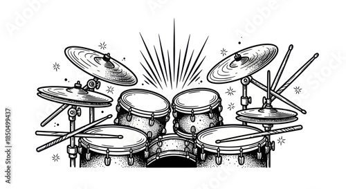 Vintage Drum Kit Set Illustration for Music Design