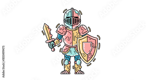 Whimsical Cartoon Knight Character with Sword and Shield