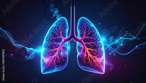 Luminous, detailed depiction of the human lungs with a vibrant, ethereal glow