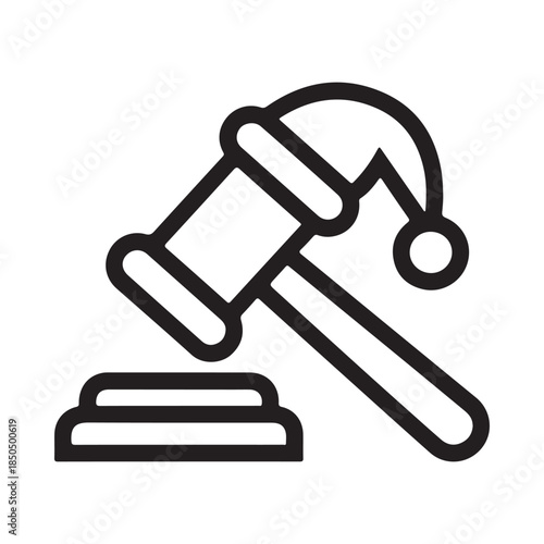 A festive legal decision: gavel with a santa hat striking a sound block icon