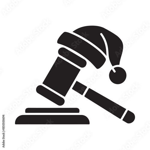 Festive justice icon: a solemn gavel playfully adorned with a classic santa hat