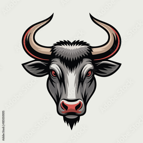 Stylized Bull Head Illustration with Large Horns.
