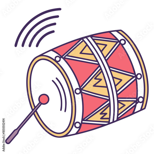 Red and gold drum being played