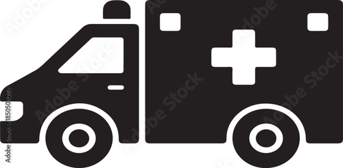 Black and white ambulance vehicle with medical cross symbol