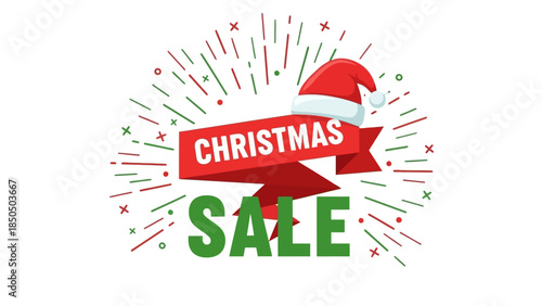A festive Christmas sale graphic with vibrant colors and celebratory design elements