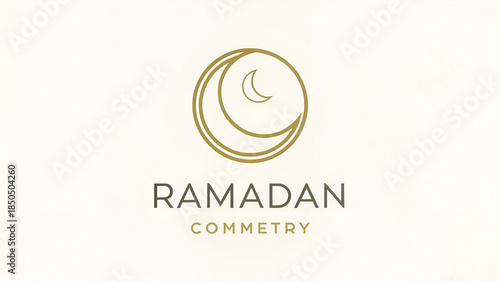 Ramadan commetry minimal golden crescent moon and circle abstract design