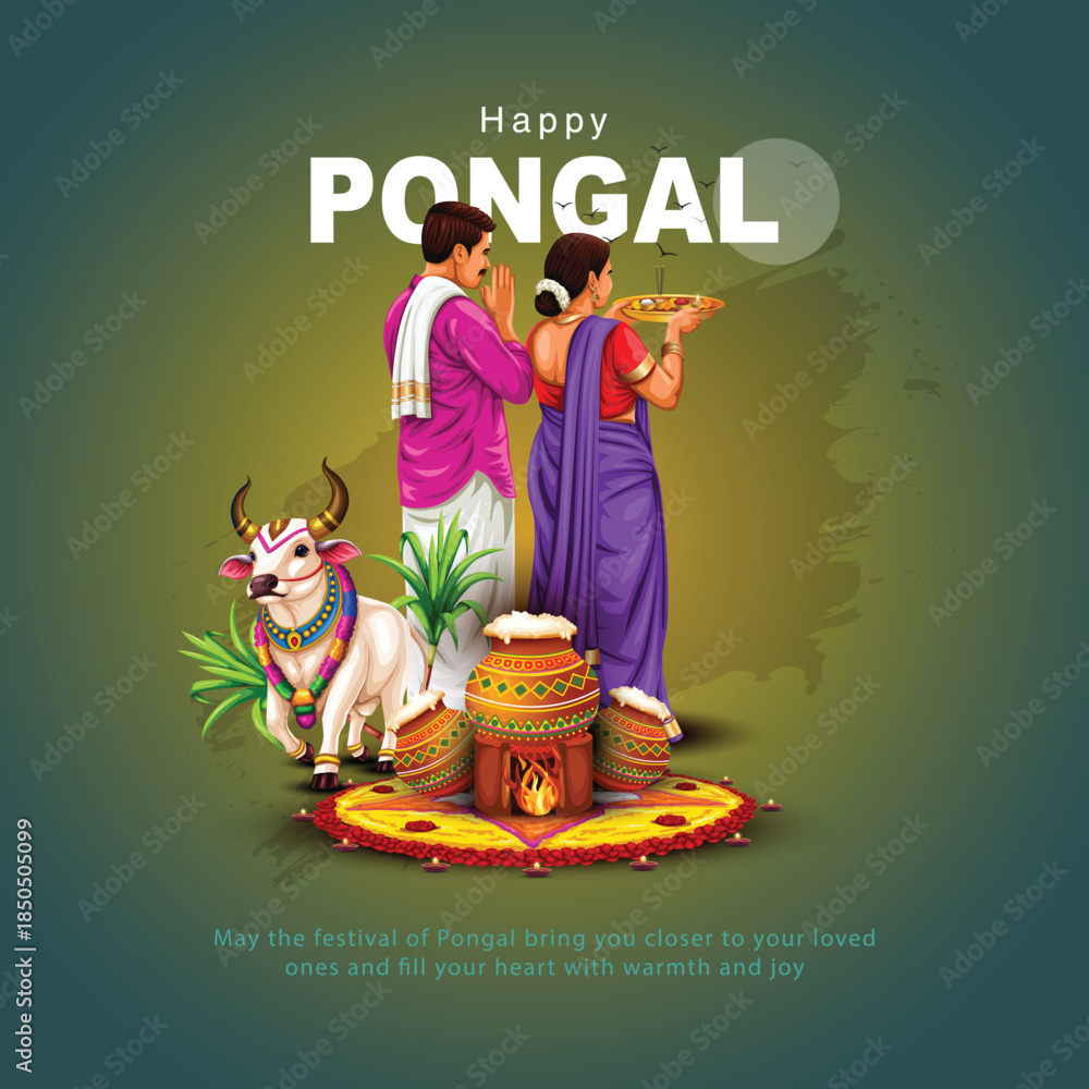 Φωτογραφία Tamil Nadu festival Happy Pongal with Pongal props, holiday Background, pongal celebration greeting card, vector illustration design