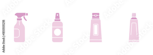 A collection of vector icons featuring beauty, cosmetics, and personal care items. Includes a bottle, jar, shower gel, face cream, body lotion, spray, ointment, and paste.