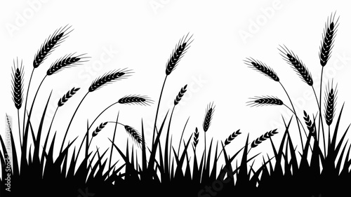 Silhouette of wheat and grass field against white background in monochrome style minimal nature agriculture illustration isolated rural landscape design concept art farming botanical graphic