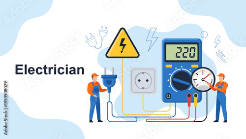 Banner landscape of electrician, vector illustration
