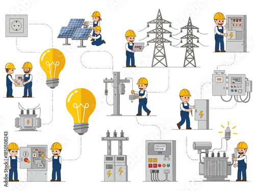 Vector illustration an electrician is doing his job