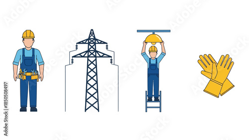A electrician engineer with their jobs, vector illustration