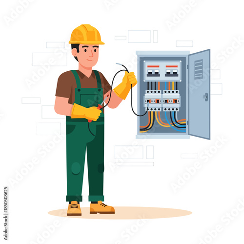 Vector illustration electrician are repairing the generator