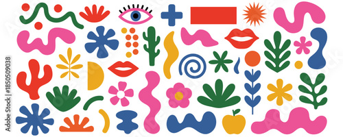 Playful and vibrant abstract organic shapes with modern bohemian elements pattern