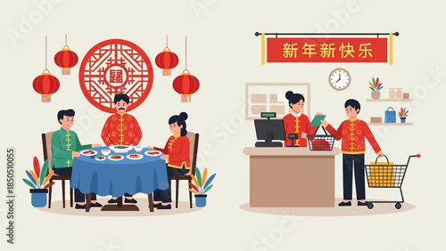 Chinese new year activities, vector illustration design