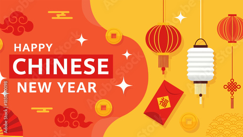 Landscape banner chinese new year, vector illustration design