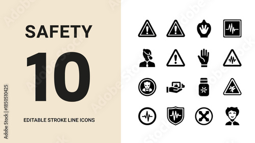 Collection of Safety and Warning Icons for Various Situations.