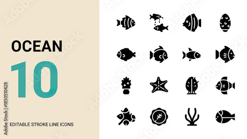 Collection of Ocean and Marine Life Icons for Design Projects.