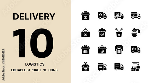 Delivery and Logistics Editable Stroke Line Icons Set.