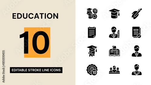 Education Icons Set Number Ten Collection.
