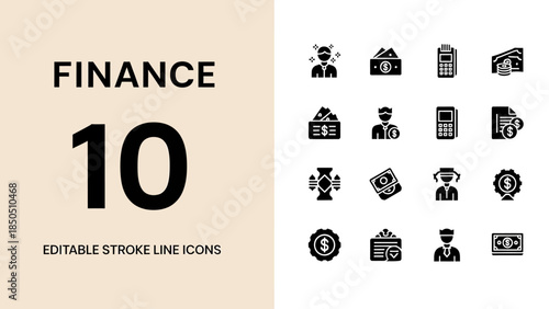 Finance Editable Stroke Line Icons Collection for Business and Money Concepts.