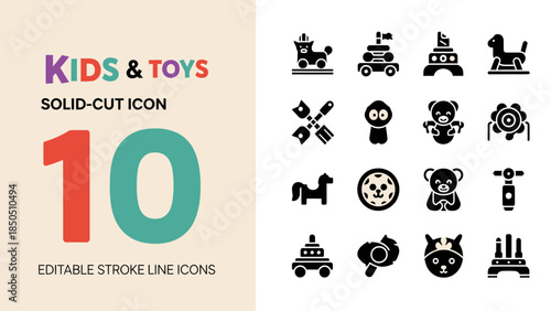 Kids and Toys Solid Cut Icon Collection Number Ten.