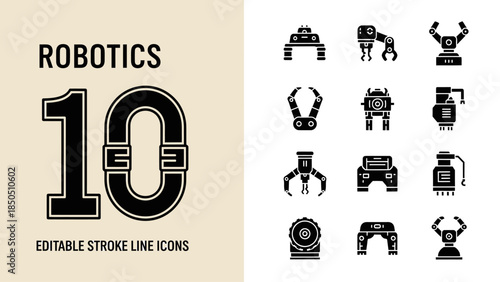 Robotics 10 Editable Stroke Line Icons Set.
