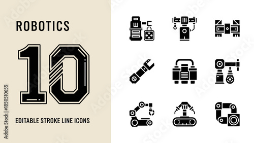 Robotics Industry Number Ten Editable Stroke Line Icons Collection.