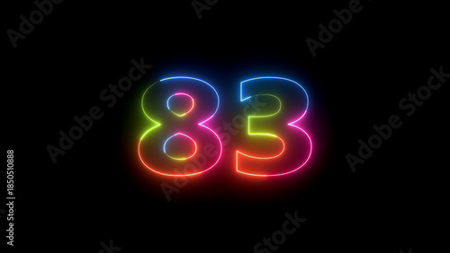 Number 83 neon glowing numbers
