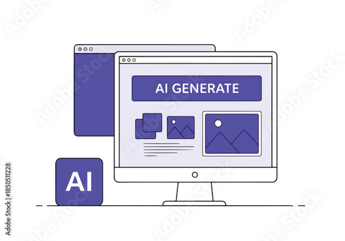 Ai image generation and content creation interface shown on screens - Vector stock illustration - Technology stock illustration - Business stock illustration - website stock illustration