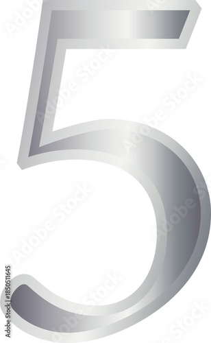 5 five metallic number font silver