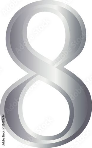 8 eight metallic number font silver