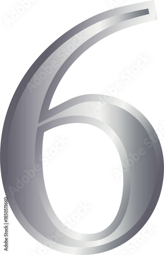 6 six metallic number font silver