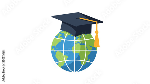 Graduation Cap on Globe Symbolizing Education 1.