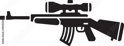 Black silhouette of a sniper rifle with a scope on a white background firearm