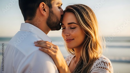 Romantic Couple Kissing Love Happiness Relationship Sunset Beach Honeymoon