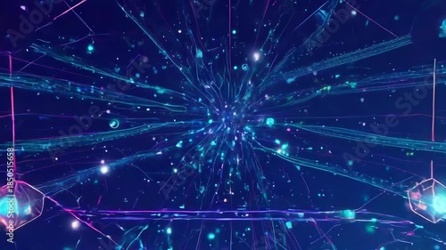 Abstract Network Visualization with Neon Lights.