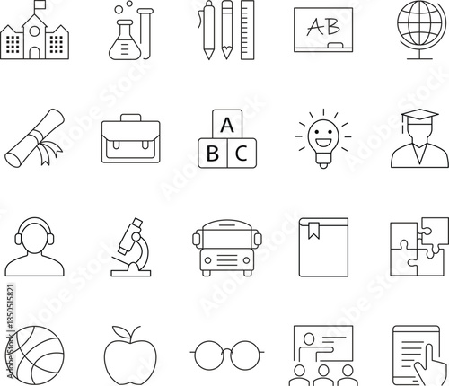 Education Line Icons Set – School, Learning and Academic Symbols with Editable Stroke