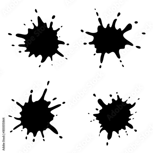 Abstract Ink Spills and Drips Collection. Ink Splatter Blot Shapes. Black Ink Splash Blots Collection suitable for creative templates, presentations, editorial design, posters