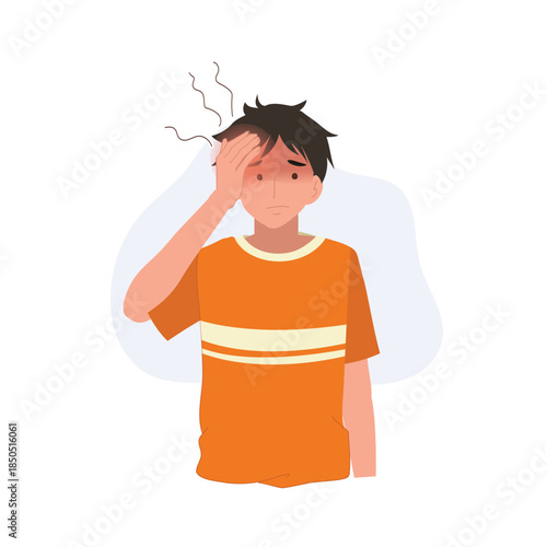 young man holding his head with headache and stress symptoms