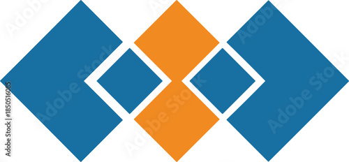 Abstract Geometric Diamond Shape Pattern in Blue and Orange, Modern Minimal Corporate Logo or Design Element Isolated
