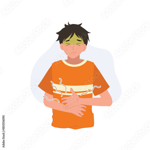 a man holding his stomach due to abdominal pain, digestive issue concept for medical