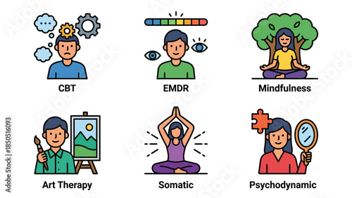 Healing and Wellbeing Concepts with Therapy and Mindfulness Illustrations