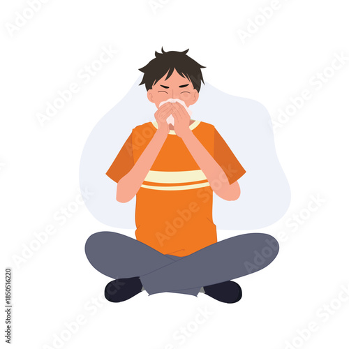 sick man sneezing allergy and flu symptoms.  allergy flu symptoms concept.