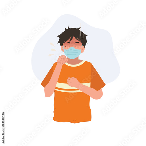 coughing man wearing face mask with flu symptoms healthcare illustration