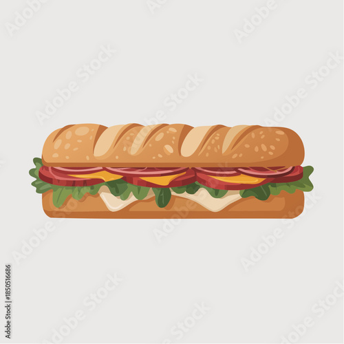 Delicious Submarine Sandwich Vector Illustration