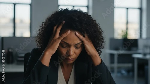 Stressed African American Businesswoman in Office Facing Work Pressure and Anxiety